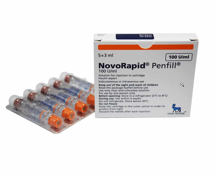 NovoRapid NovoRapid FlexPen 100 units/ml pre-filled insulin pen for rapid-acting diabetes treatment.